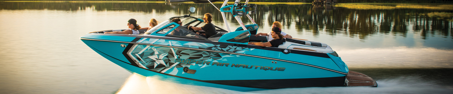 Speed boat on a river showing gelcoat