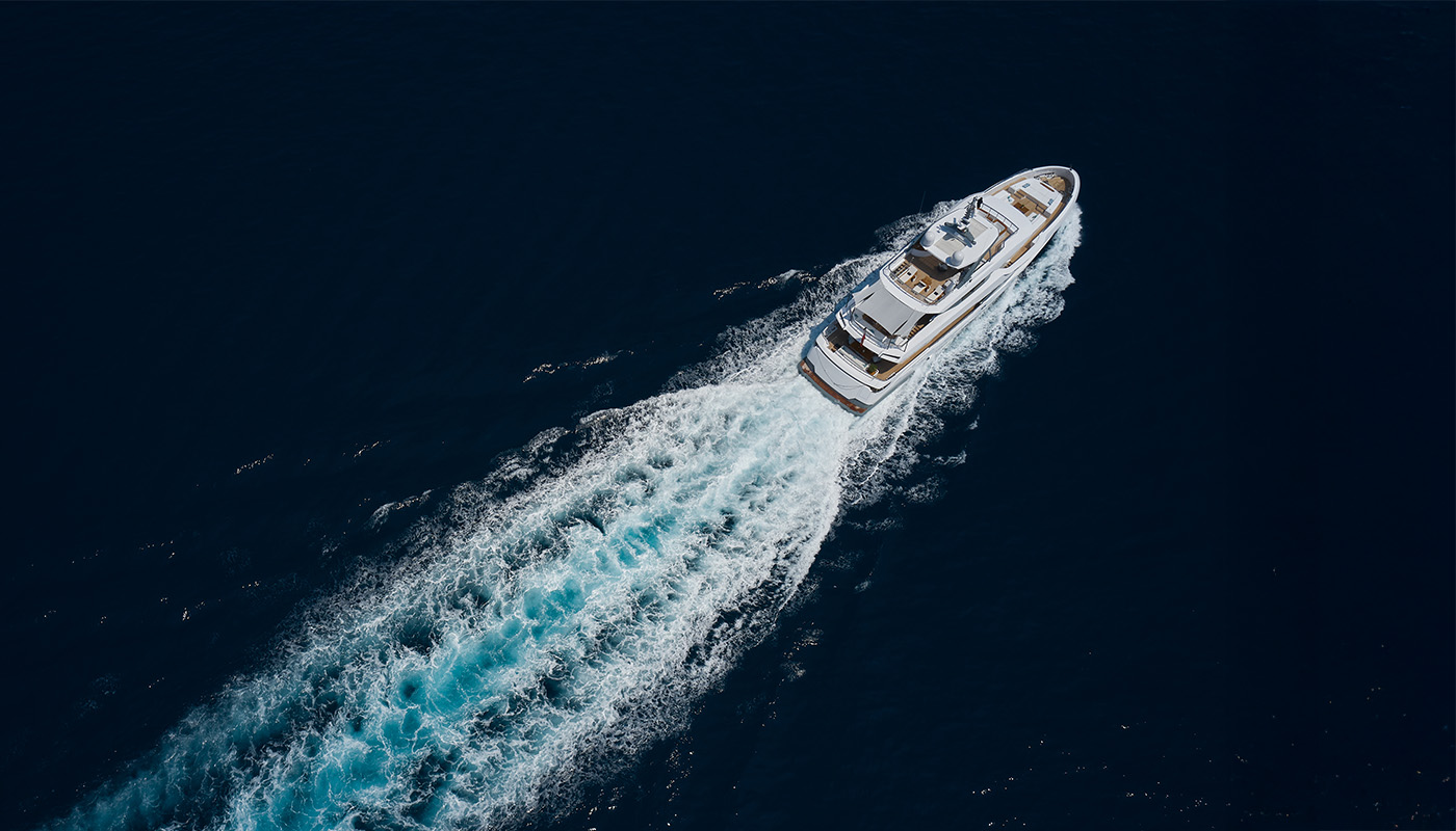 Speed boat on sea aerial view