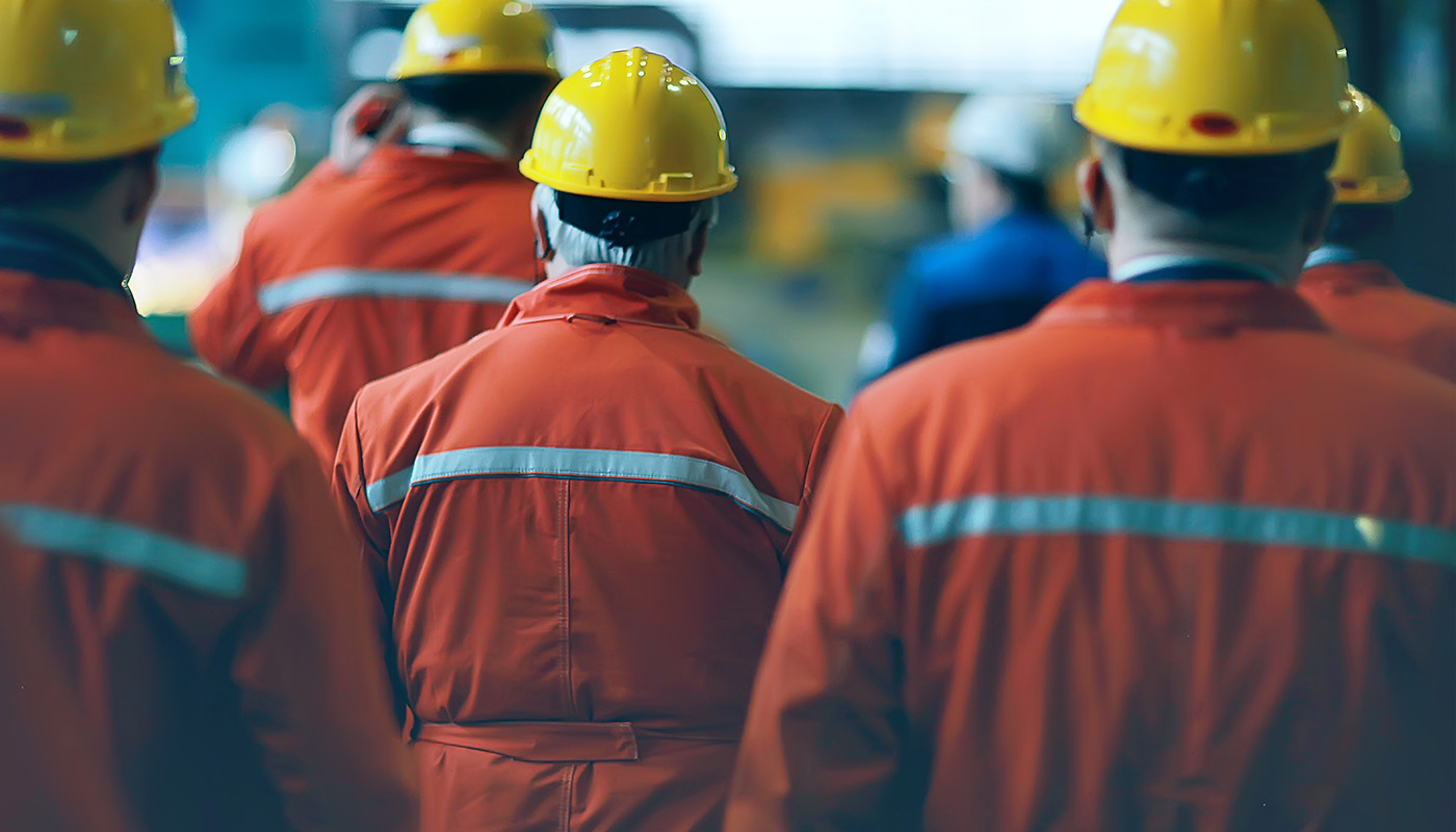 Workers with safety hard hat and outfit
