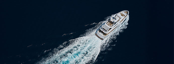 Speed boat on sea aerial view